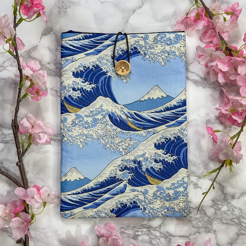Japanese Cotton Book Sleeve Book Protector The Great Wave Pattern Mothers Day Gifts Readers Gifts Book Lovers Gift image 2