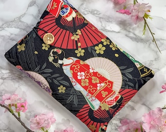 Japanese Cotton Book Sleeve - Book Protector  - Geisha Pattern - Mothers Day Gifts - Readers Gifts - Book Lovers Gift