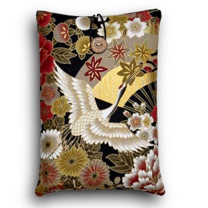 Custodia per libri in cotone giapponese realizzata a mano – Motivo gru e fiori