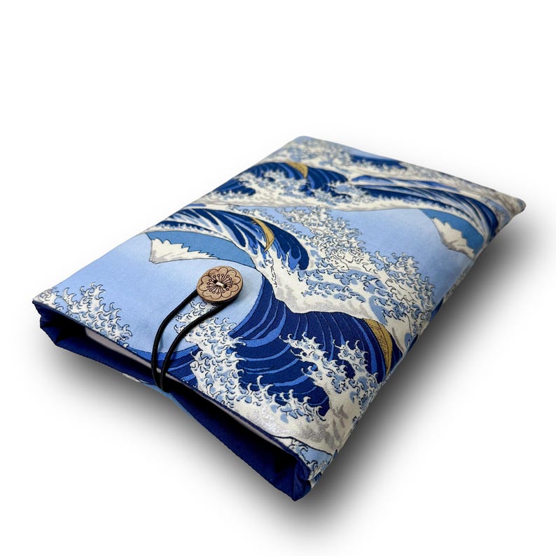 Japanische Baumwoll-Buchhülle – Buchschutz – Muster „Die große Welle“ – Geschenk für Leseratten – Geschenk für Bücherliebhaber Bild 5
