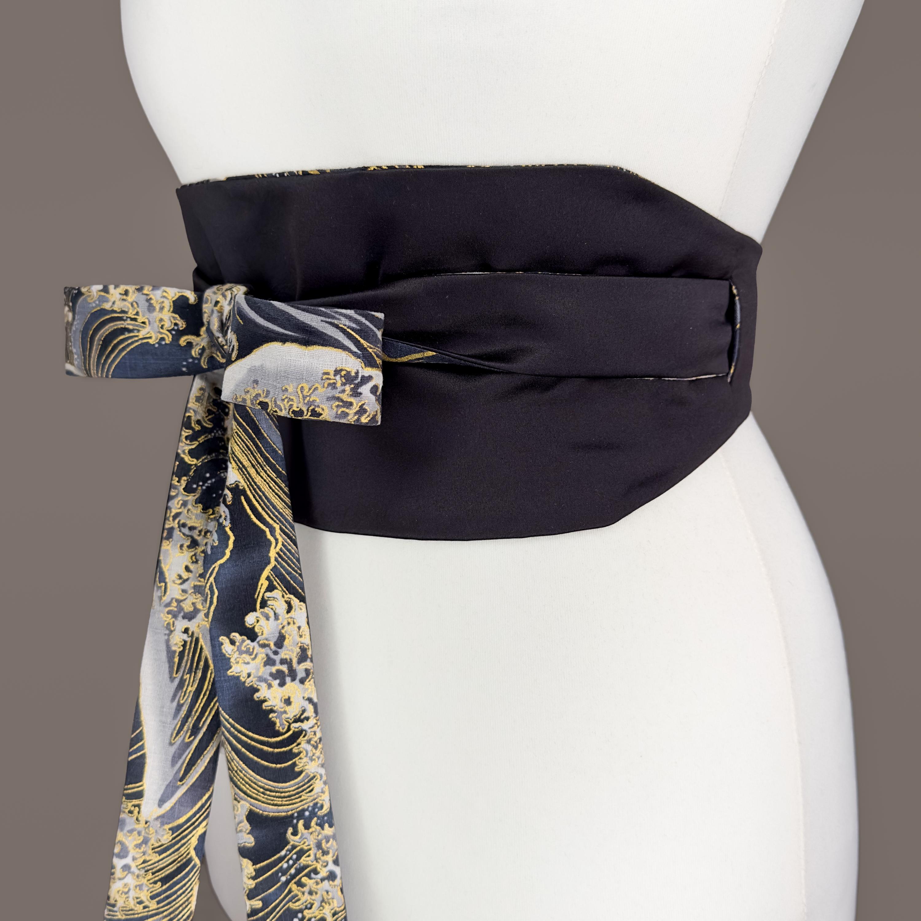 Reversible Japanese Obi Belt – Great Wave & Gold Pattern 