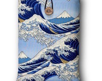 Funda de algodón japonés para libros - Protector de libros - Diseño de la Gran Ola - Regalos para lectores - Regalo para amantes de los libros