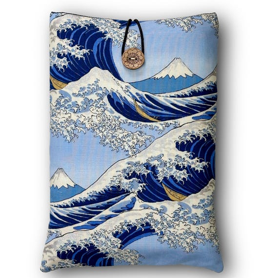 Japanese Cotton Book Sleeve - Book Protector  - The Great Wave Pattern - Readers Gifts - Book Lovers Gift