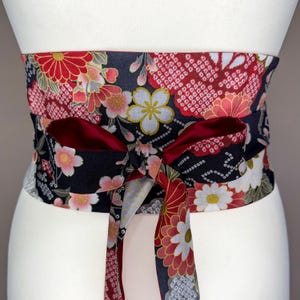 Reversible Obi Style Belt - Japanese Sakura Pattern - Lined With Duchess Satin