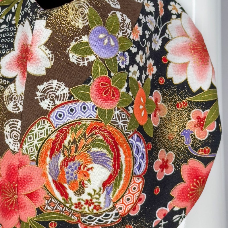 Doublure en coton japonais rose fleur de sakura et motif phénix et satin duchesse image 9
