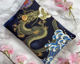 Japanese Cotton Book Sleeve - Book Protector  - Dragon Pattern - Mothers Day Gifts - Readers Gifts - Book Lovers Gift