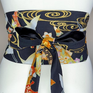 Reversible Obi Style Belt - Japanese Noshi Pattern - Lined With Duchess Satin