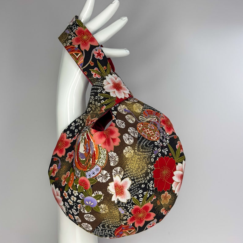 Doublure en coton japonais rose fleur de sakura et motif phénix et satin duchesse image 4