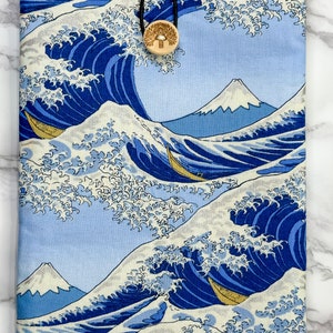 Japanese Cotton Book Sleeve Book Protector The Great Wave Pattern Mothers Day Gifts Readers Gifts Book Lovers Gift image 4