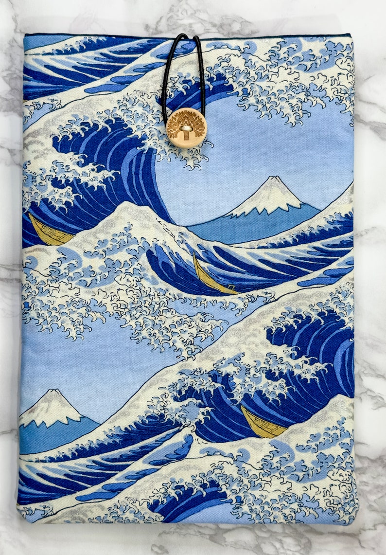 Japanese Cotton Book Sleeve Book Protector The Great Wave Pattern Mothers Day Gifts Readers Gifts Book Lovers Gift image 4