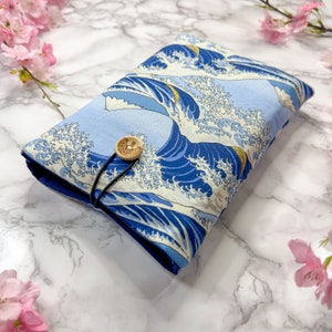 Japanese Cotton Book Sleeve Book Protector The Great Wave Pattern Mothers Day Gifts Readers Gifts Book Lovers Gift image 6