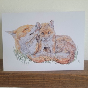 Carte de voeux renards roux, carte renard, carte d'anniversaire, carte pour fans de renards, carte intérieure vierge, carte animal, carte renard mignon, parent et bébé renard