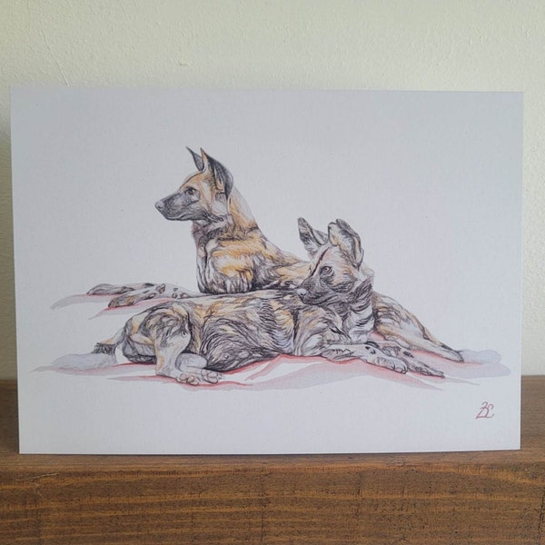 African Wild Dogs Greetings Card, Wild Dog Card, Birthday Card, Card for Dog Lovers, Blank Inside, Animal Card, Any Occasion Card