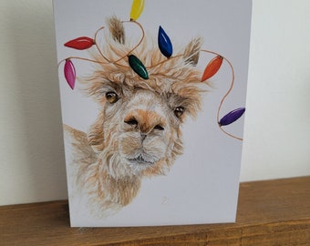 Festive Alpaca Christmas Greetings Card, Christmas Alpaca card, Goofy Christmas card, Card for Alpaca lovers, Animal Christmas Card