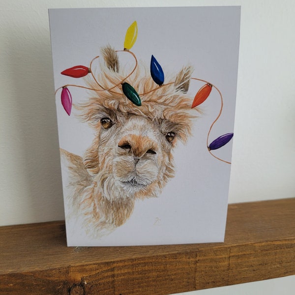 Festive Alpaca Christmas Greetings Card, Christmas Alpaca card, Goofy Christmas card, Card for Alpaca lovers, Animal Christmas Card