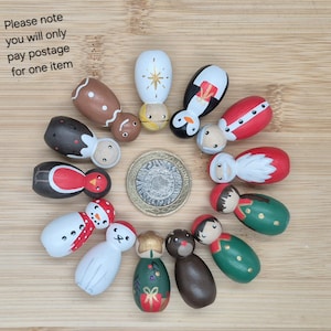 Mini (3.5cm) Wooden Christmas Peg Dolls, Advent Calendar Filler, Christmas Decorations (ages 3+)