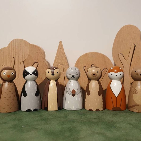 Woodland Animal Peg Dolls, wooden play figure, wooden toy