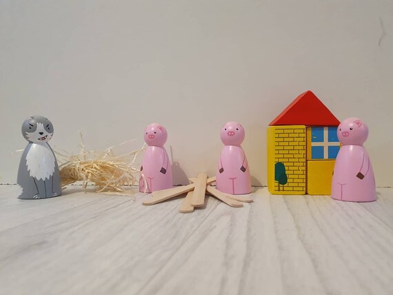 Three Little Pigs Peg Doll Set| Wooden Playset - Etsy