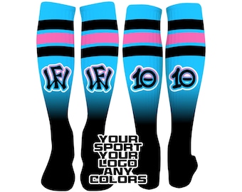 Custom Stripes Ombre Baseball Socks Knee High Softball Soccer Football Basketball Volleyball Cheer