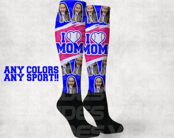 I Heart Mom Custom Athletic Knee High Socks Mother's Day #1 Best Sport Team Baseball Volleyball Softball Basketball Lacrosse Soccer Football