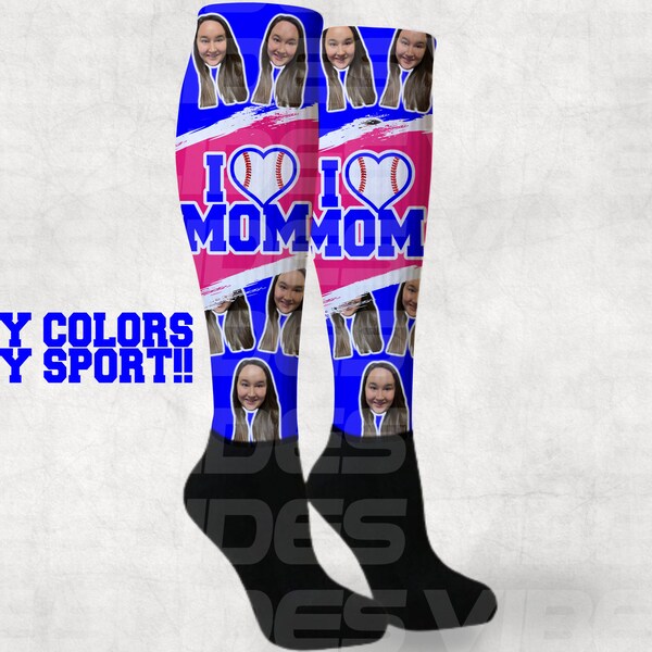 I Heart Mom Custom Athletic Knee High Socks Mother's Day #1 Best Sport Team Baseball Volleyball Softball Basketball Lacrosse Soccer Football