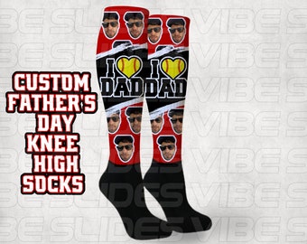 Custom Athletic Knee High Socks I Heart Dad Father's Day #1 Best Ever Face Photo Baseball Volleyball Softball Basketball Lacrosse Soccer