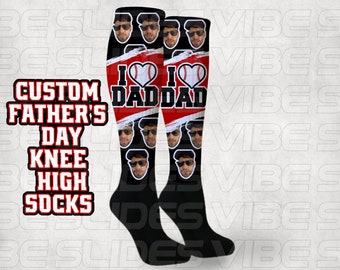 Custom Athletic Knee High Socks I Heart Dad Father's Day #1 Best Ever Face Photo Baseball Volleyball Softball Basketball Lacrosse Soccer