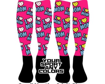 Mother's Day Socks, Custom Knee High/OTC, Baseball, Softball, Tournaments, I Love Mom, Heart Mom, Personalized, Gift