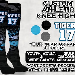 Custom Athletic Knee High Socks • Personalized Compression • Sports Team Baseball Socks Volleyball Softball Basketball Derby Cheer Football