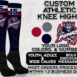 Custom Athletic Knee High Socks • Personalized Compression • Sports Team Baseball Socks Volleyball Softball Basketball Derby Cheer Football