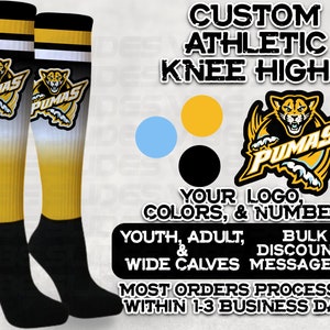 Custom Athletic Knee High Socks • Personalized Compression • Sports Team Baseball Socks Volleyball Softball Basketball Derby Cheer Football