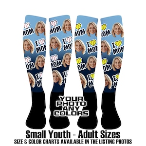 Mother's Day Photo Socks, Custom Knee High/OTC, Baseball, Softball, Tournaments, I Love Mom, Heart Mom, Personalized Face, Gift