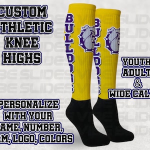 Custom Athletic Knee High Socks • Personalized Compression • Sports Team Baseball Socks Volleyball Softball Basketball Derby Cheer Football