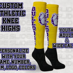 Custom Athletic Knee High Socks • Personalized Compression • Sports Team Baseball Socks Volleyball Softball Basketball Derby Cheer Football