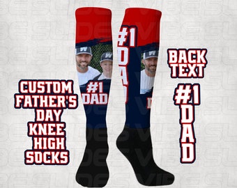 Custom Athletic Knee High Socks I Heart Dad Father's Day #1 Best Ever Face Photo Baseball Volleyball Softball Basketball Lacrosse Soccer