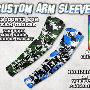 Personalized Athletic Camo Arm Sleeves • Custom Sports Team Sleeves • Discounted Bulk and Team Order • Sun Protection • Moisture Wicking