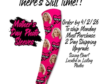 Custom Photo Arm Sleeve, Mother's Day, Picture, Love My Mom, Heart Tattoo, Baseball, Softball, Fastpitch, Soccer, Lacrosse, Face, Tournament