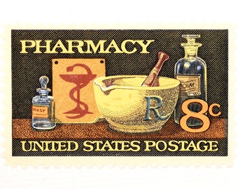 Vintage Pharmacy Science Stamps - Unused U.S. Postage for Mailing - Halloween - 1972 USPS 8c