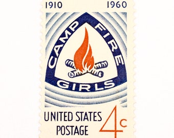 10 Vintage Campfire Girls Stamps - Unused Postage  - 1960 USPS 4c