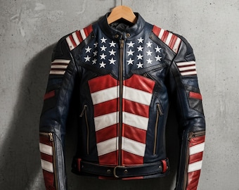 Mens Distressed Inspired by American Flag USA Casual Motorcycle