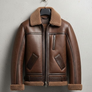 Shearling Brown Lederjacke Echtes Luxuriöses Schaffell Fell Leder B3 Bomber Leder Moderne Fliegerjacken für Herren