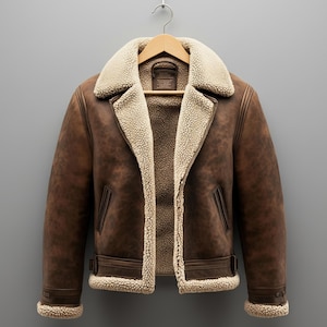 Shearling Brown Leather Jacket Genuine Classic Sheepskin Fur Leather B3 Bomber Leather Modern Aviator Jackets For Men