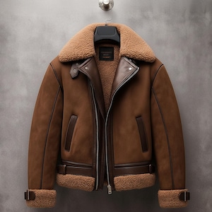 Shearling Brown Leather Jacket Genuine Classic Sheepskin Fur Leather B3 Bomber Leather Modern Aviator Jackets