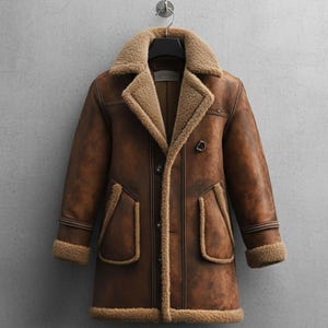 Lammfell Braun Ledermantel Echtes Schaffell Leder B3 Bomber Ledermantel Fliegerjacke für Herren