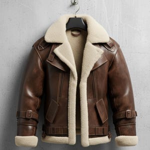 Shearling Brown Lederjacke Echtes Schaffell Fell Leder B3 Bomber Leder Moderne Fliegerjacken für Herren