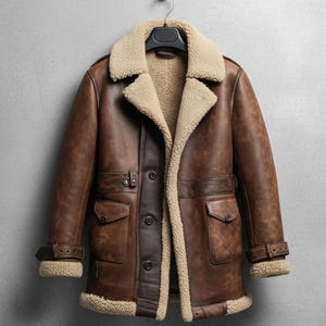 Lammfell Braun Ledermantel Echtes Schaffell Fell Leder B3 Bomber Leder Moderne Mantel Fliegerjacke Für Herren
