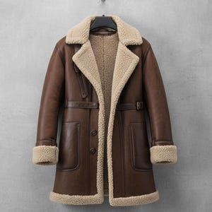 Lammfell Braun Ledermantel Echtes Schaffell Fell Leder B3 Bomber Ledermantel Fliegerjacke für Herren