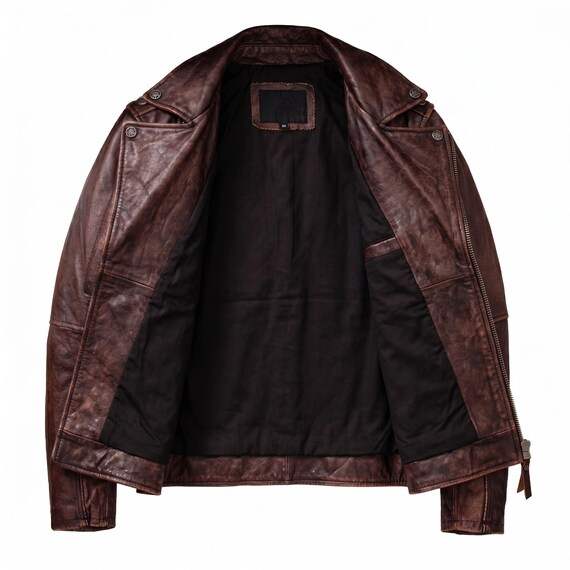 ジャケット・アウター Nalm. vintage leather jacket dark brown Mens Motorcycle Vintage Brown Leather Jacket Natural Zipper Coat