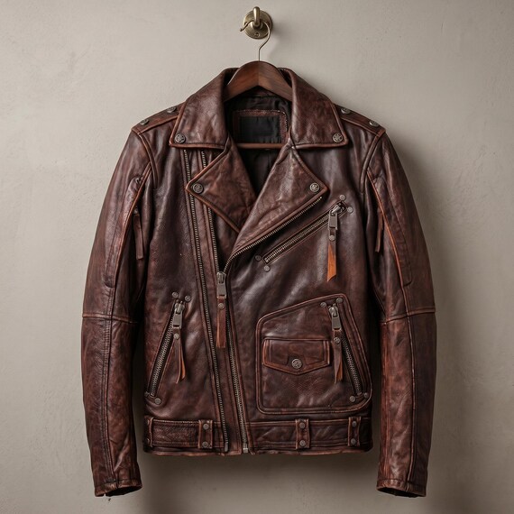 ジャケット・アウター Nalm. vintage leather jacket dark brown Mens Motorcycle Vintage Brown Leather Jacket Natural Zipper Coat