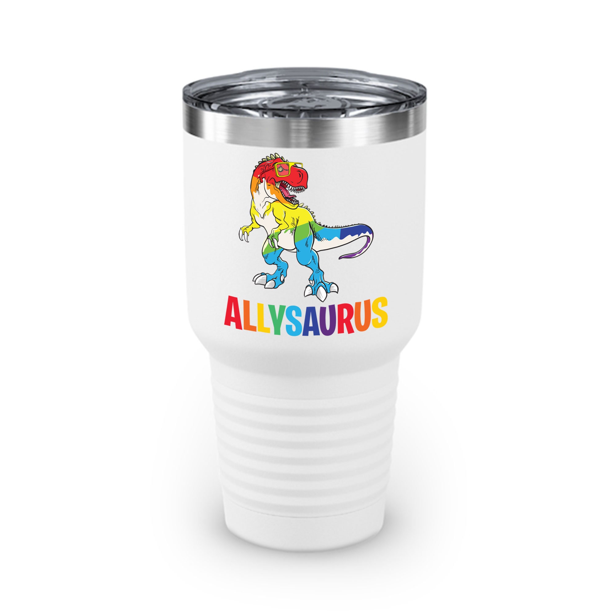 Discover Allysaurus Dinosaur In Rainbow Flag For Ally LGBT Ringneck Tumbler